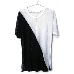 NWT BCBGeneration Womens Mesh Color block Tunic Top, Black/W Optic White, M